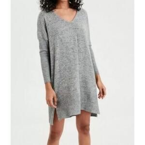 American Eagle Sweater Dress XS Gray V Neck Tunic Lightweight Soft Minimalist
